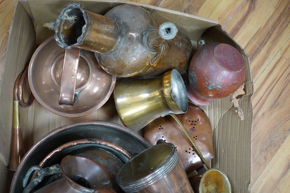 A quantity of assorted copper and brassware. Condition - poor to fair